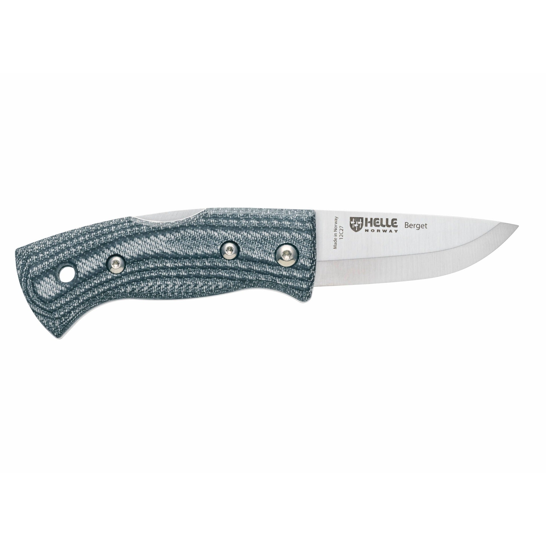 Helle Denim Micarta folding knife opened