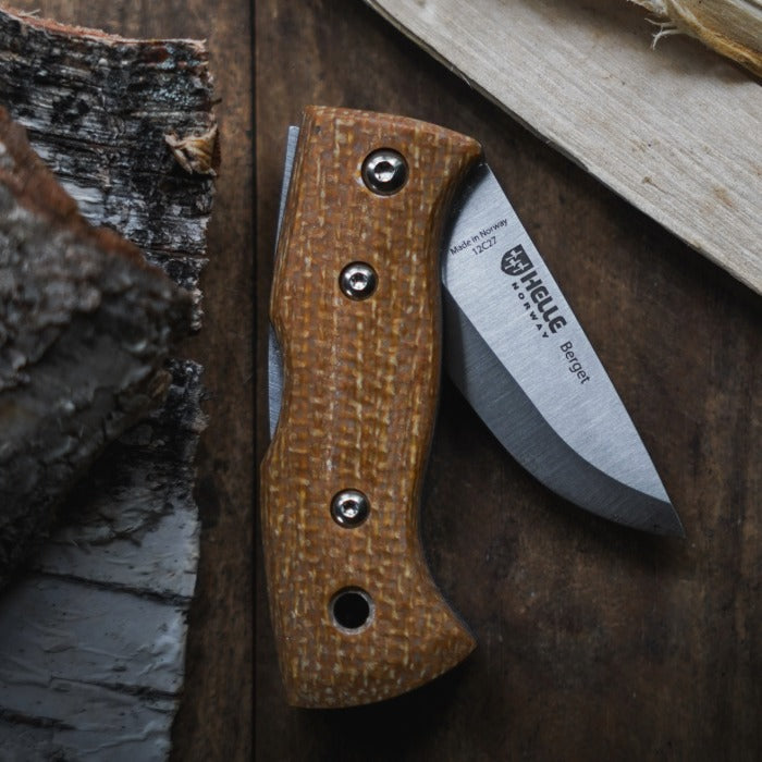 Helle Berget Mustard Jute Micarta folding knife 